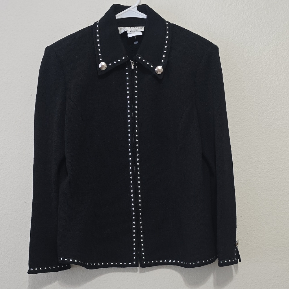 St. John Santa Ana Knit Black Jacket with Pearl Details‎ 8
